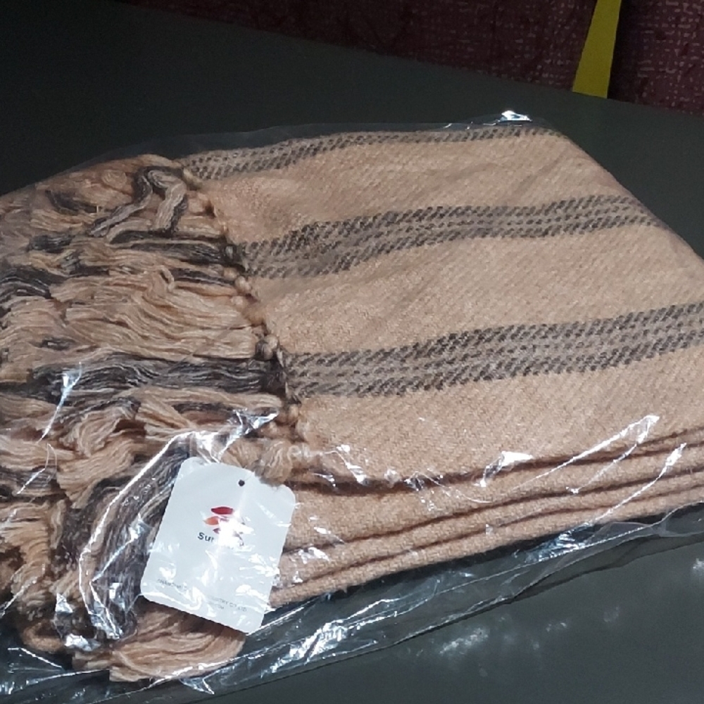 🩵Airy Stripe Woven Throw Shanghai Sunwin  Industry Co LTD 50inx60in scarf NWT